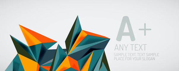 Vector triangle geometric backgrounds. Low poly 3d shape on light backdrop. Vector illustration for covers, banners, flyers and posters and other designs