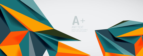 Vector triangle geometric backgrounds. Low poly 3d shape on light backdrop. Vector illustration for covers, banners, flyers and posters and other designs
