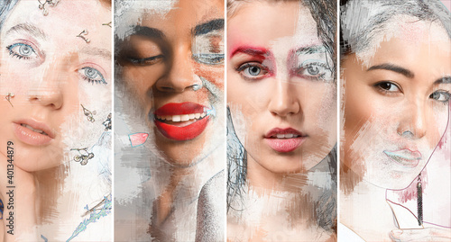 Fotografering Portrait of beautiful African-American woman with bright lipsticks on dark backg