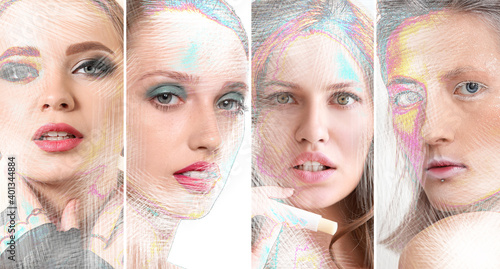 Fotografering Portrait of beautiful African-American woman with bright lipsticks on dark backg