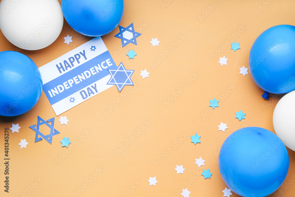 Composition for Israel Independence Day on color background