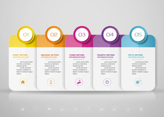 Wall Mural - 5 steps timeline infographic element. 5 steps infographic, vector banner can be used for workflow layout, diagram,presentation, education or any number option. EPS10.	