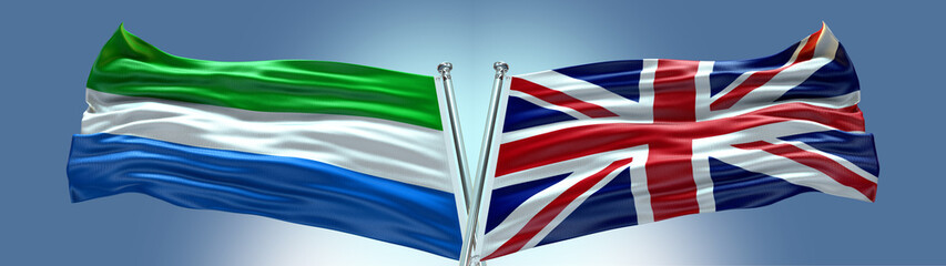 Double Flag United Kingdom UK vs Sierra Leone flag waving flag with texture background