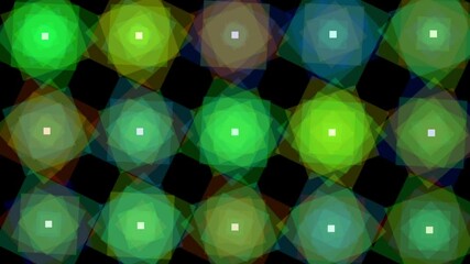 Wall Mural - light wall on isolated black background, close-up of rectangular rotating squares of lights rotating