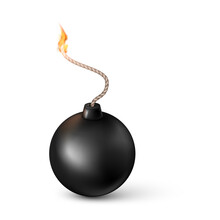 Realistic Bomb. Burning Fuse Black Bomb. Vector Illustration
