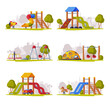 Outdoor Playground as Urban Summer Public Area for Playing Vector Set