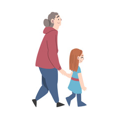 Sticker - Grandma and Granddaughter Spending Pastime Time Together, Grandparent Walking with her Grandchild Cartoon Style Vector Illustration