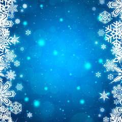 Canvas Print - Festive blue bokeh background with a border of white snowflakes