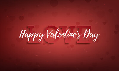 Wall Mural - Happy Valentines Day greeting card on red background fith hearts. Poster, banner, brochure or flyer template.