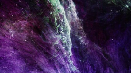 Wall Mural - clumps of green and purple nebulae clouds moving together in the universe