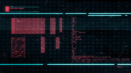 Futuristic terminal display with random code and text (loading screen, hacking, cyberpunk style)