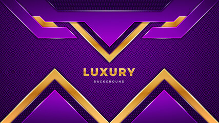 Luxurious modern purple background design with shiny gold color shape and light