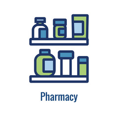 Wall Mural - Pharmacy icon with an aspec of the pharma business - outline icon