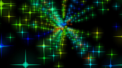 Wall Mural - celebratory fireworks on isolated black background, close up of star lights flying at high speed thr