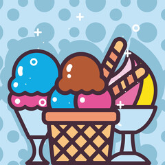 Canvas Print - ice creams in basket and cups vector design