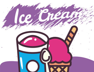 Wall Mural - Ice creams bucket with spoon and cone vector design