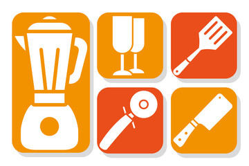 Poster - blender and kitchen tools icon set, silhouette style