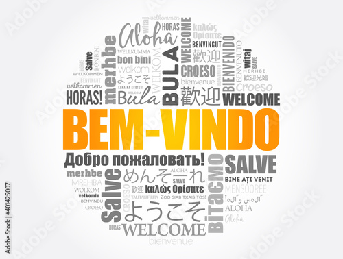 Fototapeta Bem-Vindo (Welcome in Portuguese) word cloud in different languages