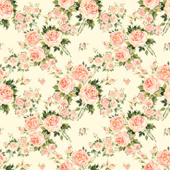   Lovely floral seamless pattern drawn by oil paints on paper roses