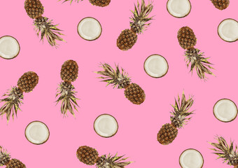 Wall Mural - minimalist tropical pattern with exotic pineapple and coconut