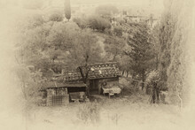 Photo-illustration Of A Small Shack In An Olive Grove In Certaldo, Tuscany, Italy.