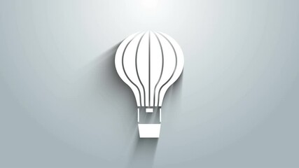 Poster - White Hot air balloon icon isolated on grey background. Air transport for travel. 4K Video motion graphic animation