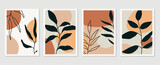 Fototapeta Boho - Botanical wall art vector set. Earth tone boho foliage line art drawing with  abstract shape.  Abstract Plant Art design for wall framed prints, canvas prints, poster, home decor, cover, wallpaper.
