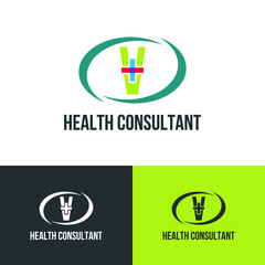 Initial letter V with medical cross icon and loop care symbol for healthy hospital medicine logo design concept vector