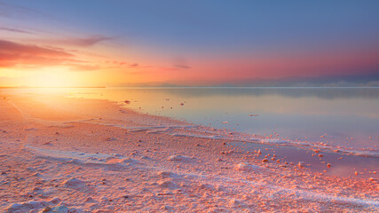 Wall Mural - maharlu pink salt lake at sunset - shiraz, iran