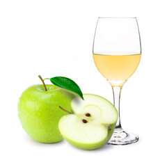 Wine glass of apple juice and greeen apple