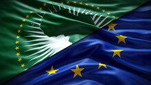 Double Flag  European Union Vs African Union Flag Waving Flag With Texture Close-up Background