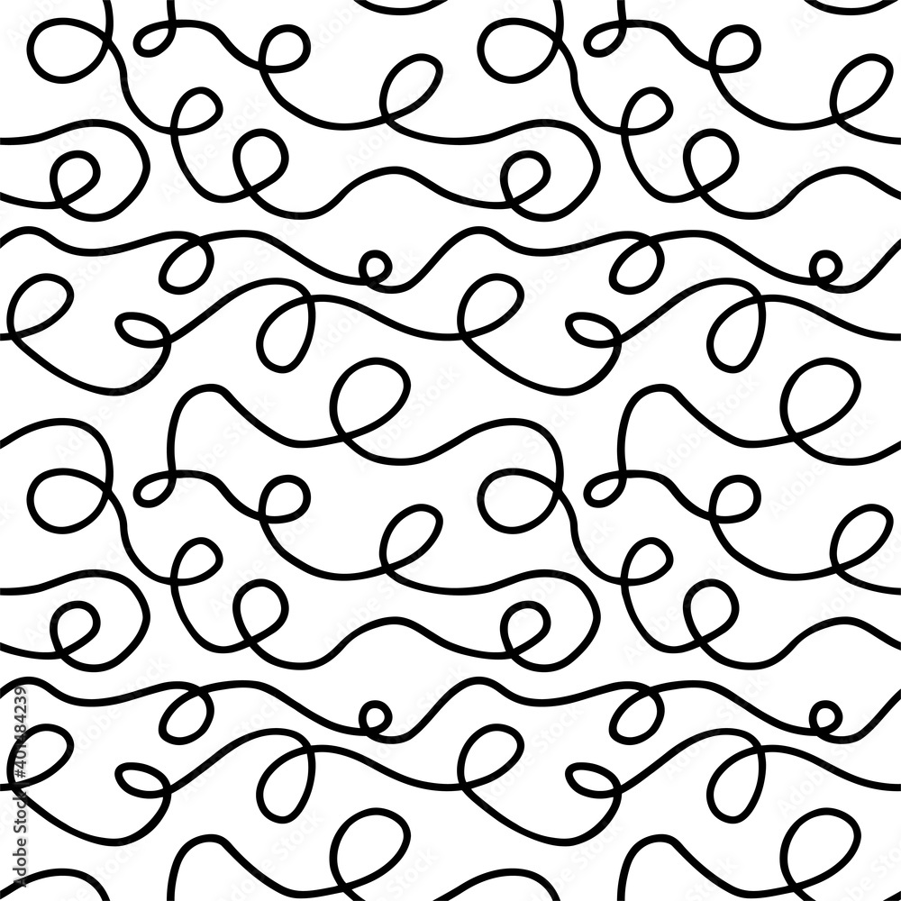 Seamless vector pattern hand drawn curved black lines on white ...
