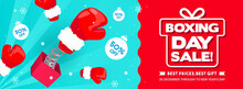 Boxing Day Sale Banner Design Vector Illustration. Boxing Glove Coming Out Of Gift Box.