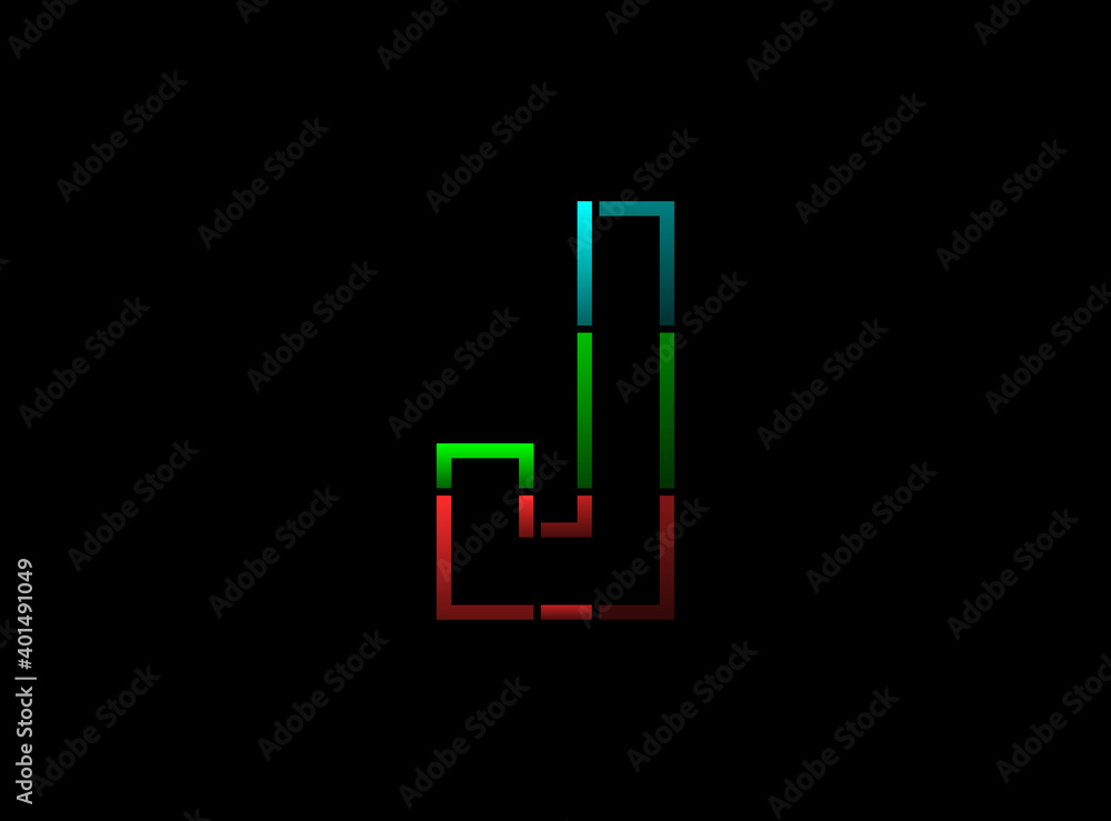 J letter vector outline stroke desing, font logo. Red, green, blue ...