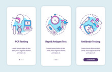Covid Testing Types Onboarding Mobile App Page Screen With Concepts