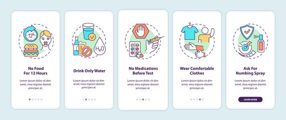 Blood test tips onboarding mobile app page screen with concepts