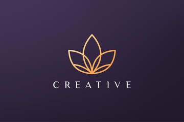 Wall Mural - gold leaf luxury flower logo in simple shape with modern style