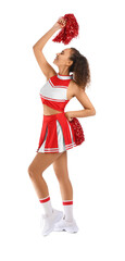 Wall Mural - Beautiful young cheerleader on white background