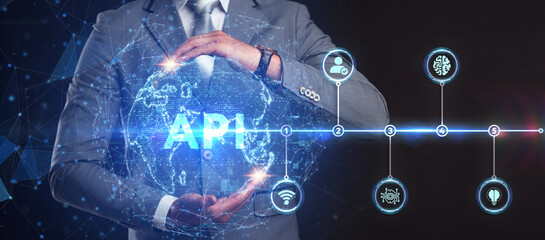 API - Application Programming Interface. Software development tool. Business, modern technology, internet and networking concept