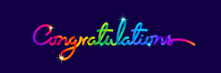 Congratulations written with colorful lines on dark background.