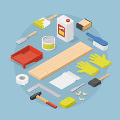 Isometric Woodwork Tools Illustration