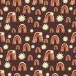 Seamless rainbow pattern on brown background. Warm colors