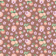 Seamless sweet peach flowers with fruits pattern on light brown background