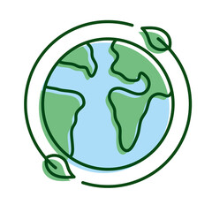 Sticker - leafs plant around of planet earth ecology line and fill icon