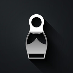 Poster - Silver Russian doll matryoshka icon isolated on black background. Long shadow style. Vector.