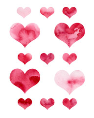 Watercolor illustration. Pink hearts on a white background. Valentine's Day. Love