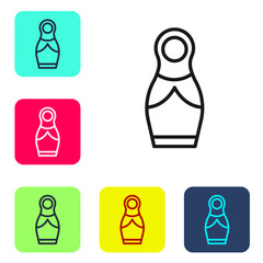 Poster - Black line Russian doll matryoshka icon isolated on white background. Set icons in color square buttons. Vector.