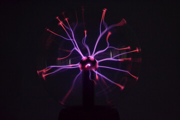 Wall Mural - A closeup shot of a colorful plasma lamp on a black background