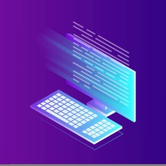 Wall Mural - software development, programming language, coding. isometric computer with digital application