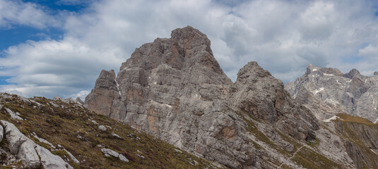 Panorama of Mount Duranno southern face on the left and the Cima dei Preti summit on the right, Dolomites, Italy